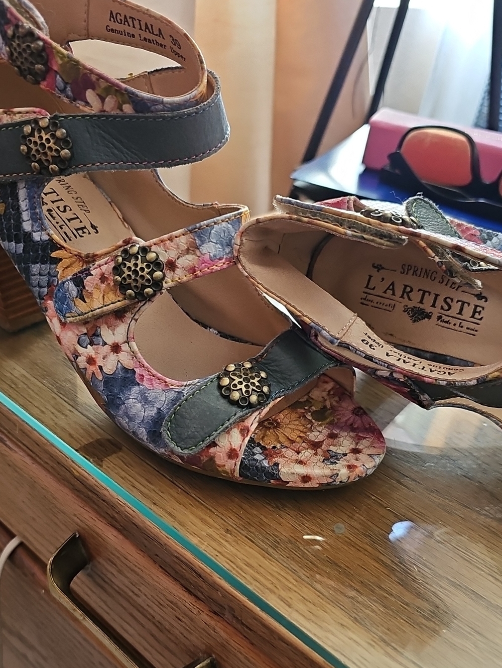 L'ATISTE Floral Multi-Color Leather Strap Heels